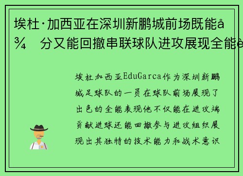 埃杜·加西亚在深圳新鹏城前场既能得分又能回撤串联球队进攻展现全能表现